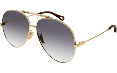 Shop Chloé Chloe Blue Pilot Ladies Sunglasses Ch0113s 001 62 In Blue / Gold