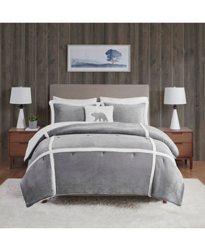 Shop Woolrich Orlen Reversible Plush To Sherpa 3-pc. Comforter Set, Twin In Gray
