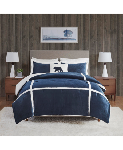 Shop Woolrich Orlen Reversible Plush To Sherpa 3-pc. Comforter Set, Twin In Navy