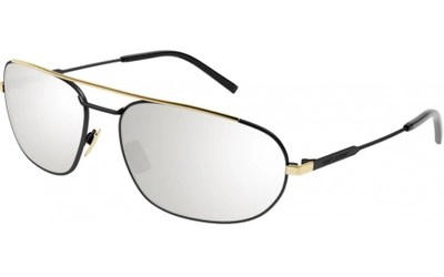 Shop Saint Laurent Silver Flash Oval Men's Sunglasses Sl 561 003 61 In Black / Gold / Silver