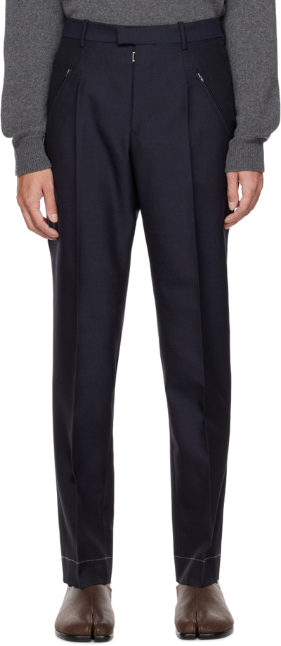 Shop Maison Margiela Navy Creased Trousers In 524 Navy