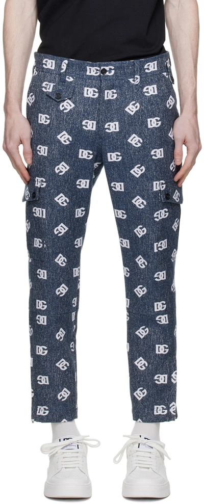 Shop Dolce & Gabbana Blue Jacquard Cargo Pants In S8350 Jacquard