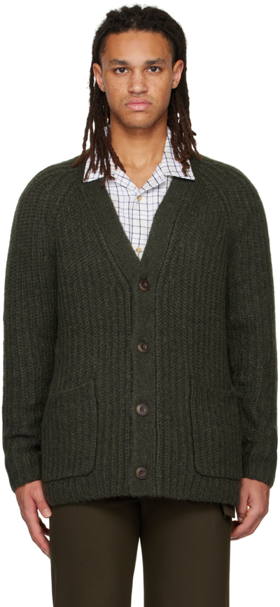 Vince Green Y-neck Cardigan In Dk Olive Field-991do