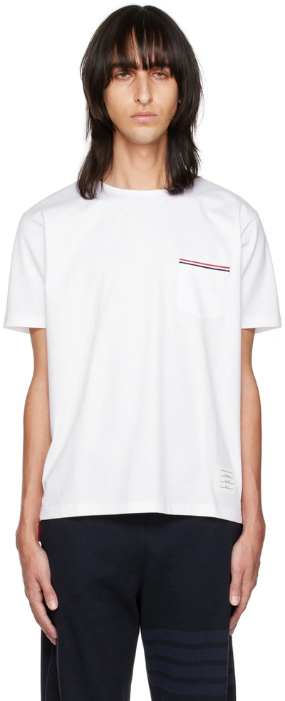 Shop Thom Browne White Stripped Chest Pocket T-shirt In 100 White