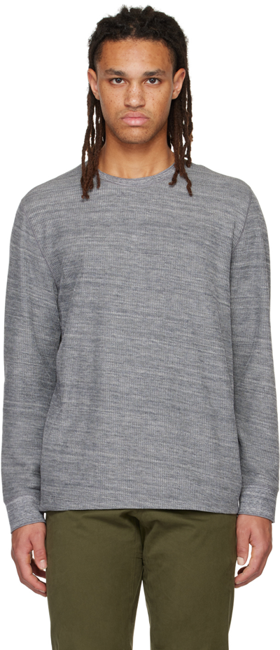 Shop Vince Gray Thermal Long Sleeve T-shirt In H Black/med H Grey-9