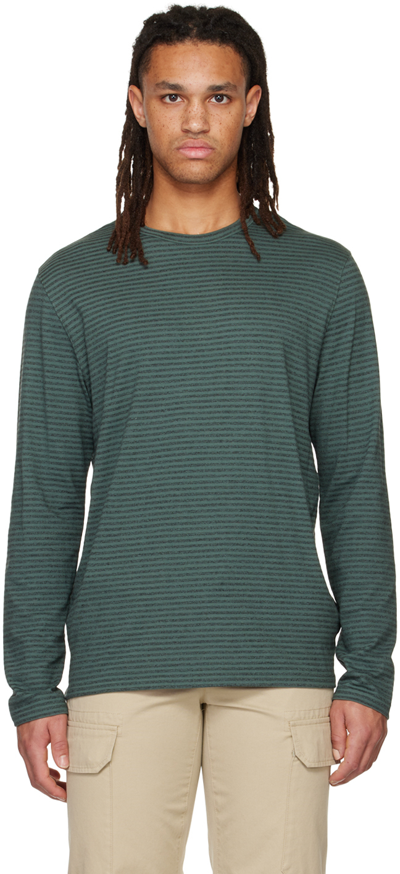 Shop Vince Green Stripe Long Sleeve T-shirt In Seafern-933sef