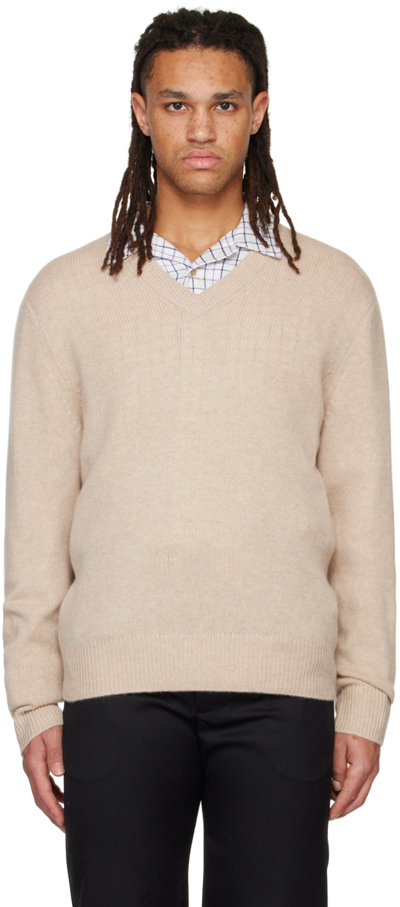 Shop Vince Beige V-neck Sweater In H Runyon-291hrn