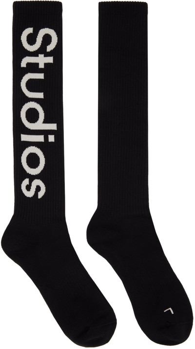 Shop Acne Studios Black Knee-high Socks In Ar0 Black/ivory