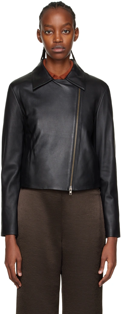 Shop Vince Black Asymmetric Leather Jacket In 001 Black