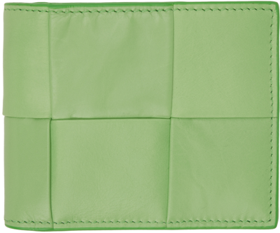 Shop Bottega Veneta Green Bifold Wallet In 3840 Pistachio Silve