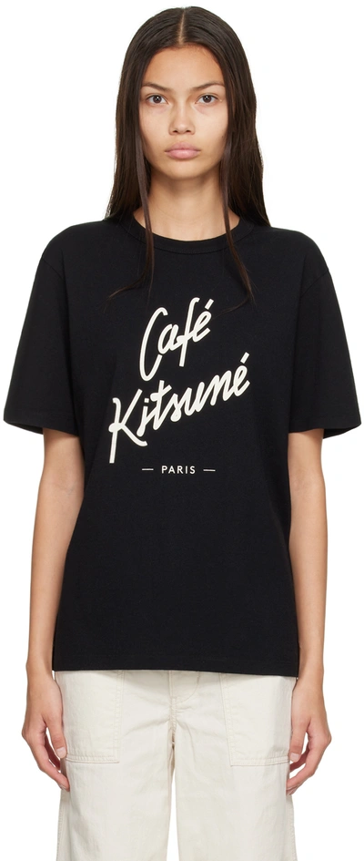Shop Maison Kitsuné Black 'cafe Kitsune' T-shirt In Bk Black
