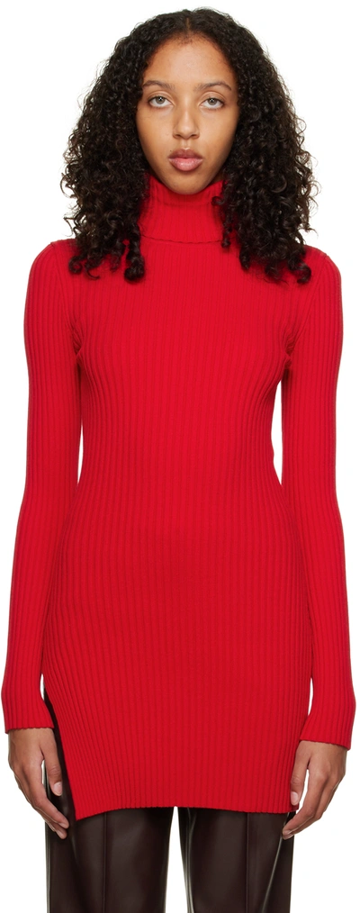 Olenich Red Slit Turtleneck In Berry Red
