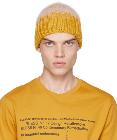 Shop Bless Yellow Nº70 Chiengora Beanie In Yellow, Beige