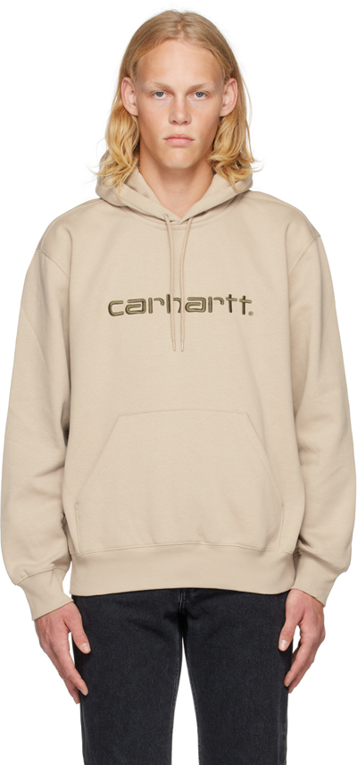 Shop Carhartt Beige Embroidered Hoodie In 12bxx Wall / Cypress