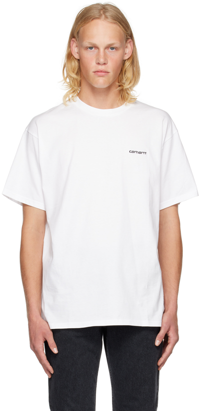 Shop Carhartt White Embroidered T-shirt In 00axx White / Black