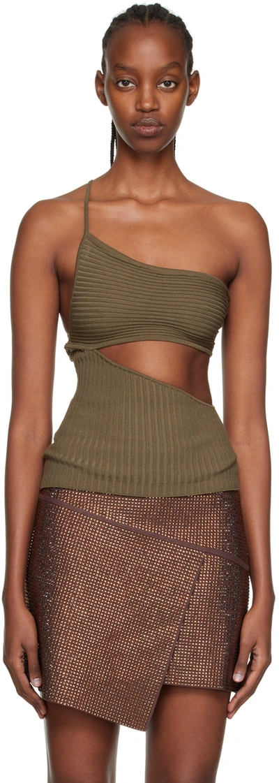 Andreädamo Khaki One Shoulder Tank Top In 006 1106 Amazonia