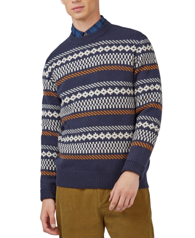 Shop Ben Sherman Men's Chunky Knitted Fair Isle Long-sleeve Crewneck Sweater In Marine
