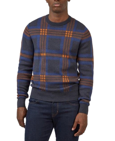 Shop Ben Sherman Men's Jacquard Check Pullover Crewneck Embroidered Sweater In Dark Navy