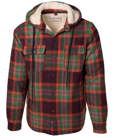 Shop Schott Men's Hooded Fleece-lined Plaid Shirt Jacket In Brick