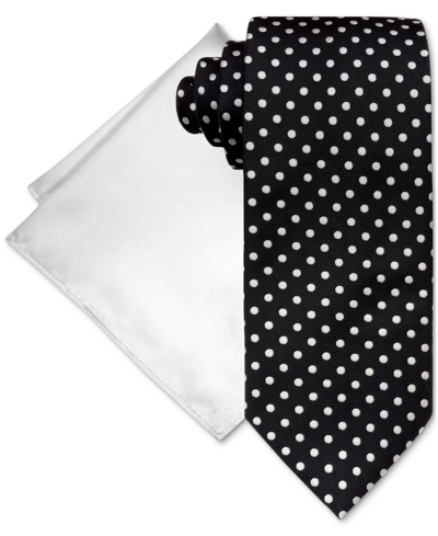 Shop Steve Harvey Men's Satin Dot Tie & Pocket Square Set In Black