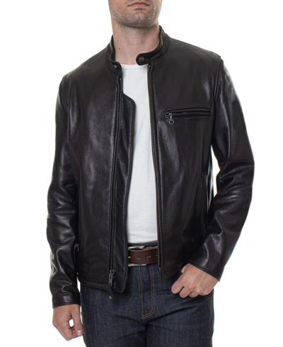 Shop Schott Men's Slim-fit Cafe Racer Leather Jacket In Black