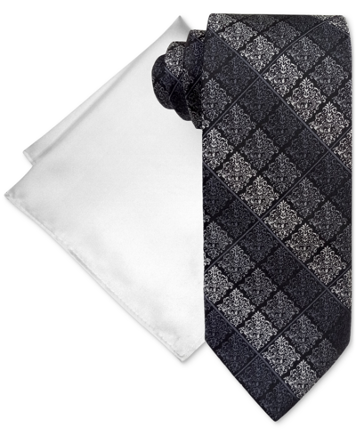 Shop Steve Harvey Men's Stripe Tie & Pocket Square Set In Black