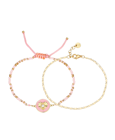 Shop Unwritten 14k Gold Flash-plated Brass Cubic Zirconia Pink Heart Cord And Chain Bracelet
