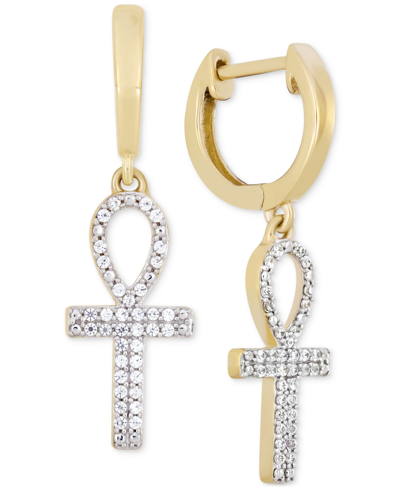 Macy's Men's Diamond Ankh Cross Dangle Hoop Earrings (1/6 Ct. T.w.) In 10k Gold In Gold