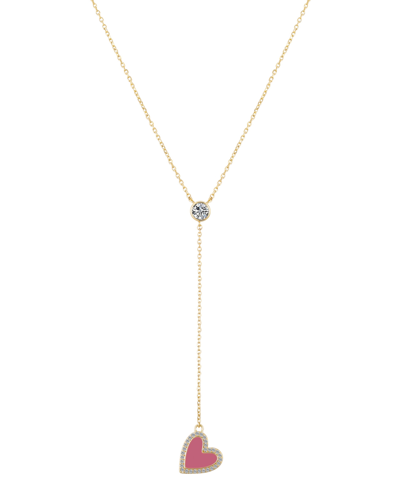 Shop Unwritten 14k Gold Flash-plated Brass Cubic Zirconia Pink Heart Y-necklace With Extender
