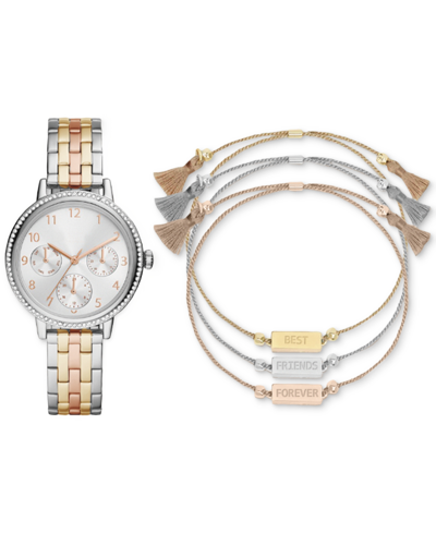 Shop Jessica Carlyle Women's Tri-tone Metal Alloy Bracelet Watch 36mm Gift Set In Multi