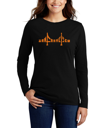 Shop La Pop Art Women's San Francisco Bridge Word Art Long Sleeve T-shirt In Black