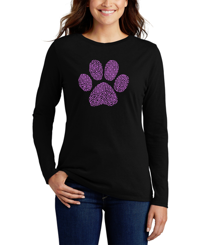 Shop La Pop Art Women's Xoxo Dog Paw Word Art Long Sleeve T-shirt In Black