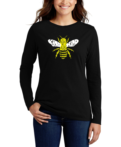 Shop La Pop Art Women's Bee Kind Word Art Long Sleeve T-shirt In Black