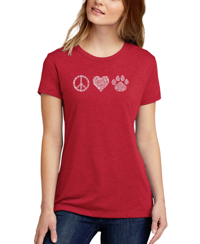 Shop La Pop Art Women's Premium Blend Peace Love Cats Word Art T-shirt In Red