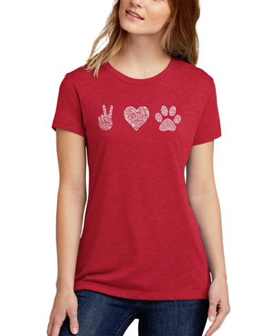Shop La Pop Art Women's Premium Blend Peace Love Dogs Word Art T-shirt In Red
