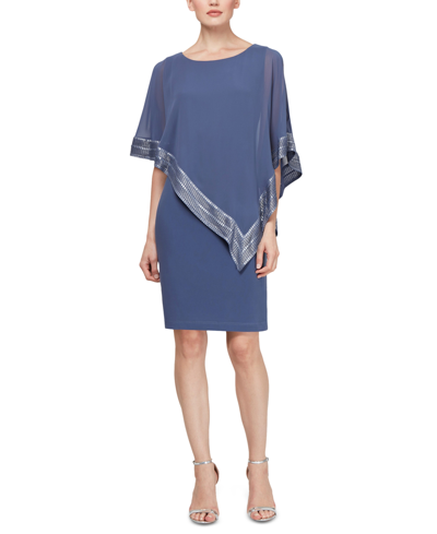 Shop Sl Fashions Metallic-trim Capelet Sheath Dress In Lilac Haze