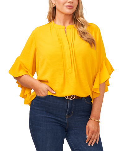 Shop Vince Camuto Plus Size Ruffle Sleeve Henley Blouse In Golden