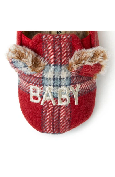 Shop Dearfoams Plaid Baby Bear Faux Fur Lined Slipper In Red Plaid