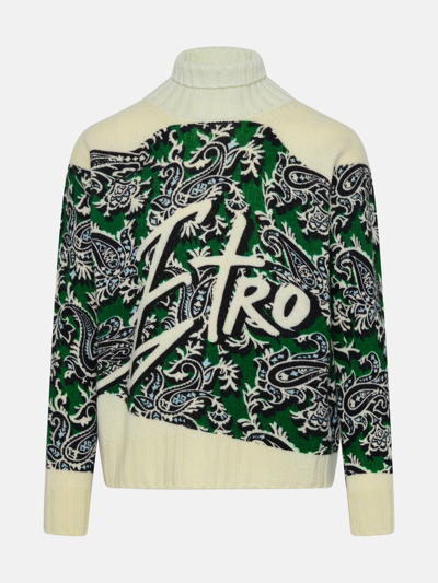 Shop Etro White Alpaca Blend Turtleneck Sweater In Green