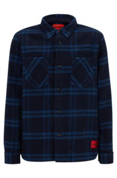 Shop Hugo Oversized-fit Overshirt In Checked Brushed Fabric In Dark Blue