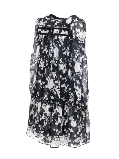 Shop Monnalisa Georgette Ramage Dress In Black + Ecrù