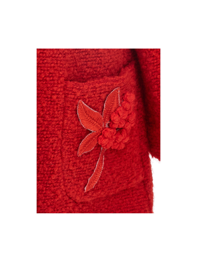 Shop Monnalisa Bouclé Coat With Wool Embroidery In Ruby Red