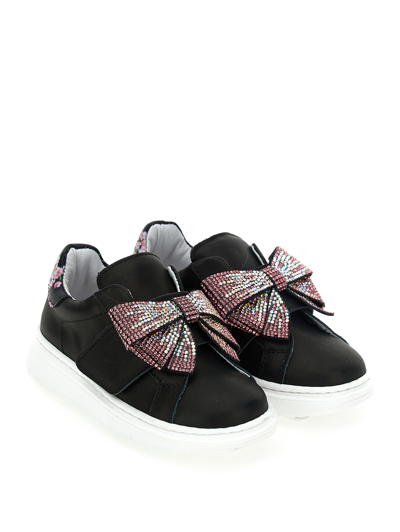 Shop Monnalisa Floral Nappa Sneakers In Black + Sacket Pink