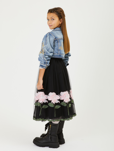 Shop Monnalisa Embroidered Tulle Longuette Skirt In Black