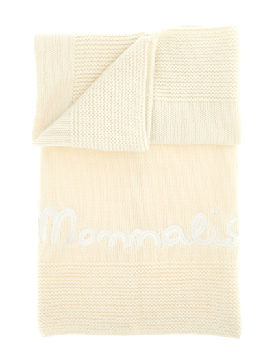 Shop Monnalisa Embroidered Knitted Blanket In Cream