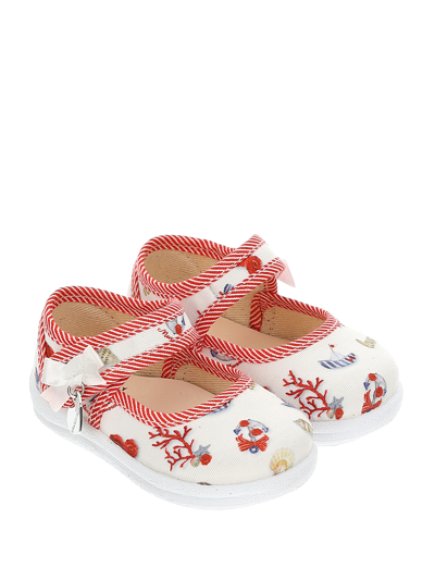 Shop Monnalisa Nautical Ottoman Ballerina Flats In White + Red