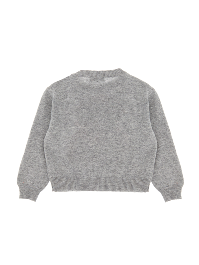 Shop Monnalisa Teddy Bear Intarsia Merino Sweater In Grey