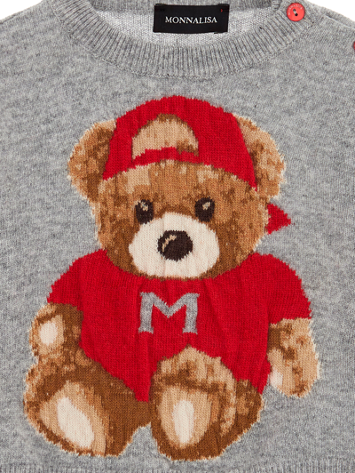 Shop Monnalisa Teddy Bear Intarsia Merino Sweater In Grey