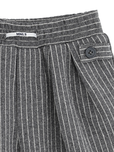 Shop Monnalisa Milano Stitch Pinstripe Trousers In Grey + Cream