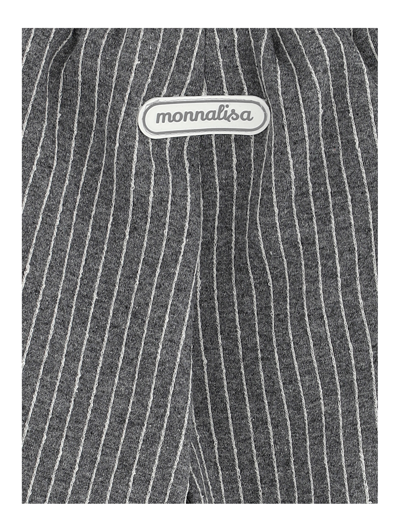 Shop Monnalisa Milano Stitch Pinstripe Trousers In Grey + Cream